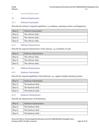 Functional specification documents of