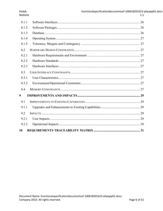 Functional specification documents of