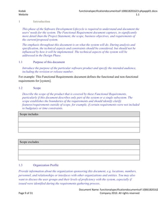 Functional specification documents of