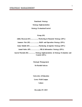 Strategic management Functional strategy Strategy Implementation ...
