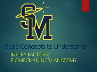 Basic Concepts to Understand
INJURY FACTORS/
BIOMECHANINCS/ ANATOMY
 