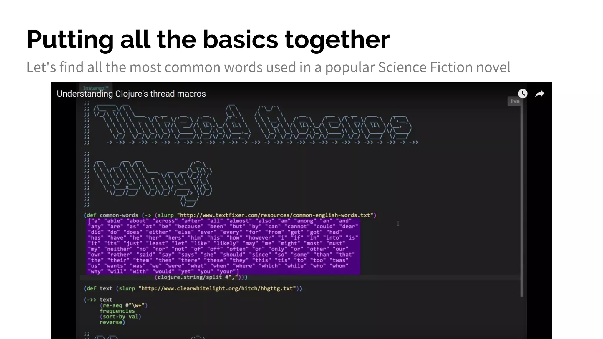 Putting all the basics together Let's find all the most common words used in a popular Science Fiction novel 