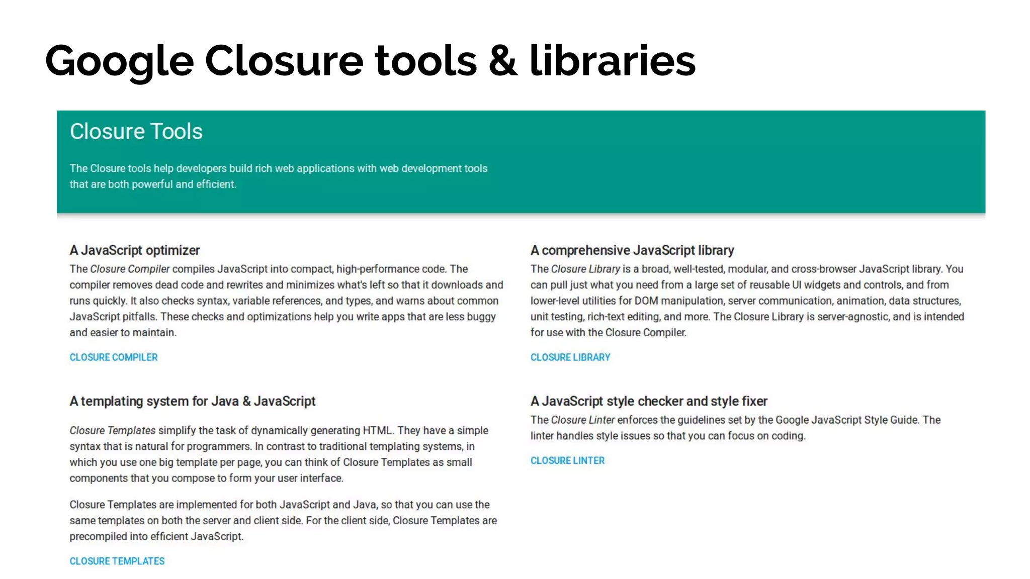 Google Closure tools & libraries 