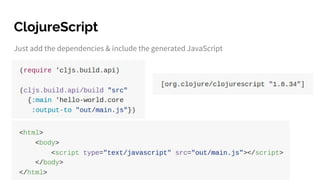 ClojureScript
Just add the dependencies & include the generated JavaScript
 