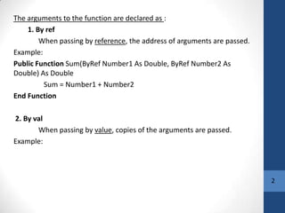 VB Function and procedure | PPTX