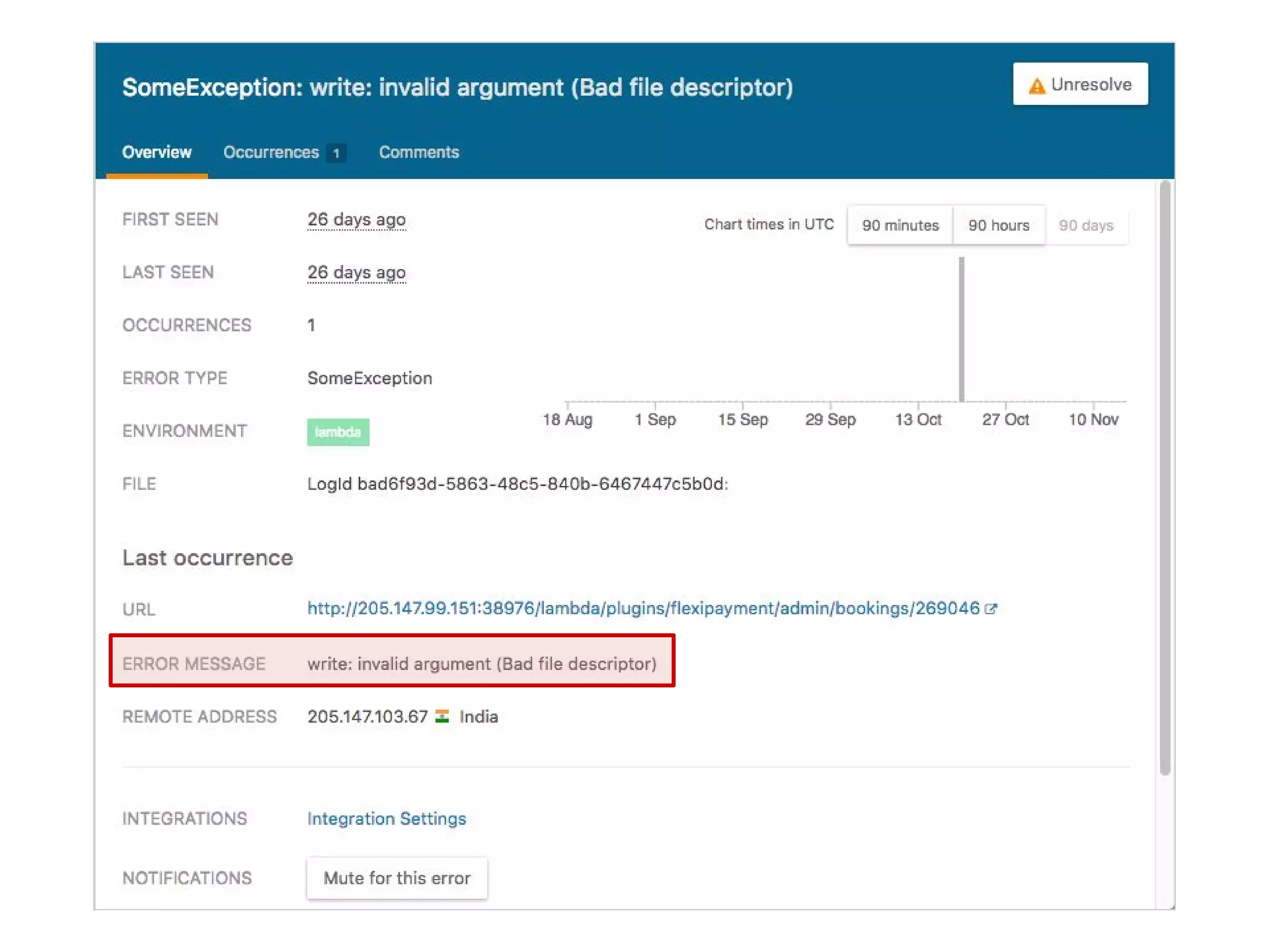 Occurred during stress testing of JSON API. Wasted a lot of time!
Which file descriptor? Which library was accessing it? Nothing!
Turned out that DB pool size was larger than what DB could handle.
 