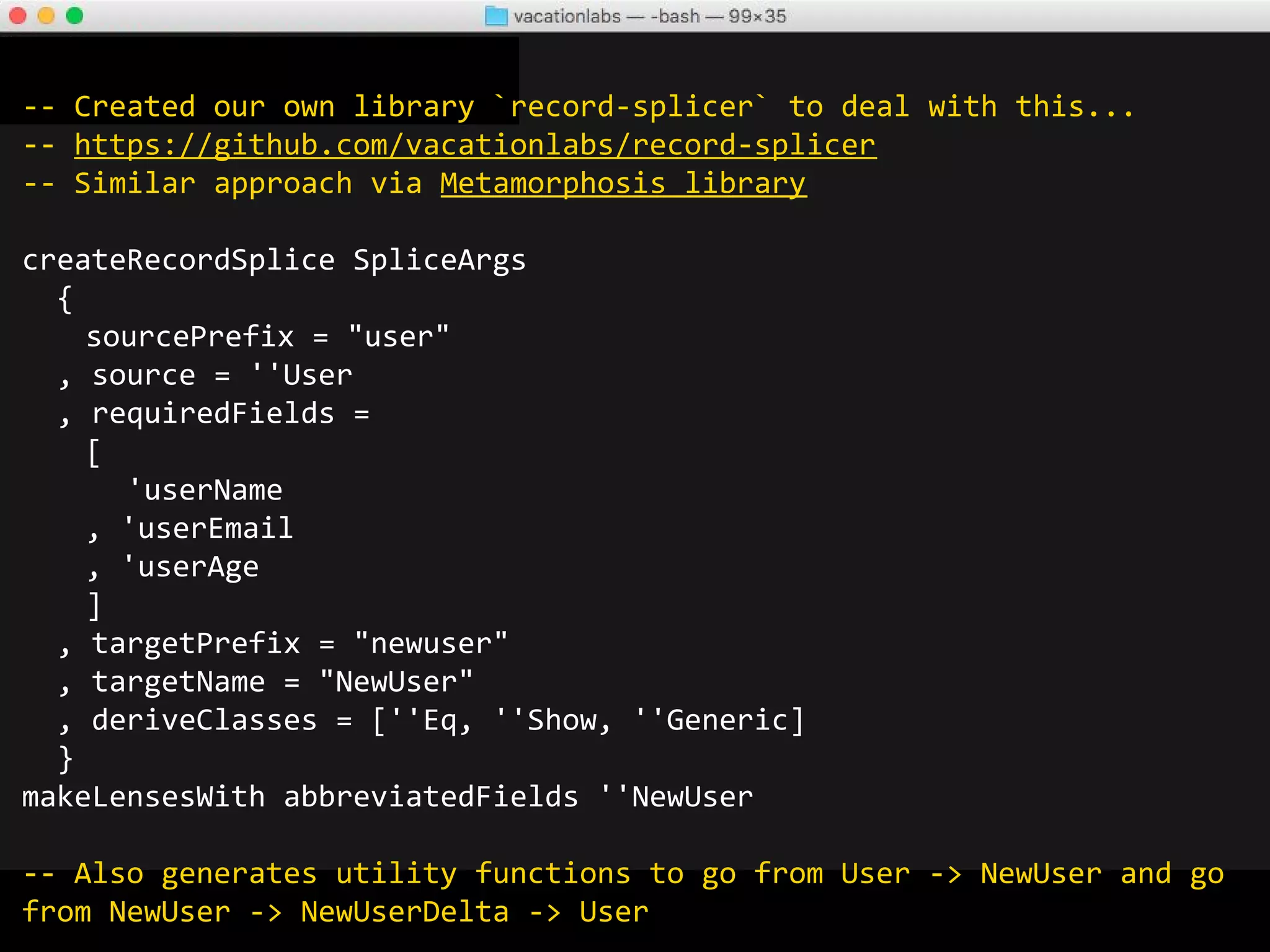 // Same thing in TypeScript
type interface User {
readonly id: number
, readonly createdAt: DateTime
, readonly updatedAt: DateTime
, readonly status: ‘unconfirmed’ | ‘confirmed’ | ‘blocked’
, readonly name: string | null
, readonly email: string
, readonly age: string | null
}
// Making a typesafe sub-record
type NewUser = Pick <User, ‘name’ | ‘email’ | ‘age’>;
// Making a typesafe super-record
type Admin extends User {
readonly permissions: Array<Permission>
}
 