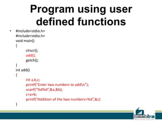 Function creation and function call in c | PPTX