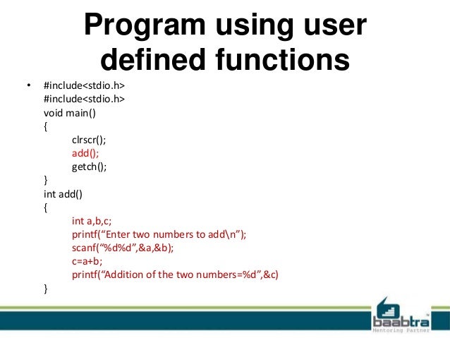 Function creation and function call in c