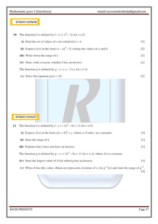 Mathematic pure 1 (functions) email:racsostudenthelp@gmail.com 
RACSO PRODUCTS Page 17 
 