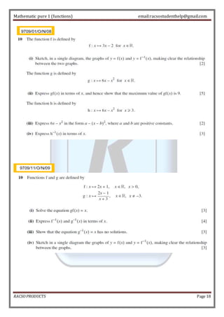 Mathematic pure 1 (functions) email:racsostudenthelp@gmail.com 
RACSO PRODUCTS Page 18 
 