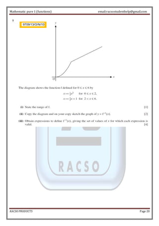 Mathematic pure 1 (functions) email:racsostudenthelp@gmail.com 
RACSO PRODUCTS Page 20 
 