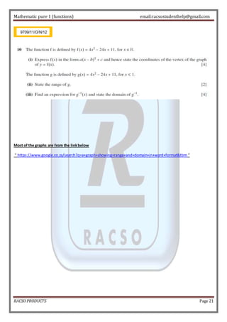 Mathematic pure 1 (functions) email:racsostudenthelp@gmail.com 
Most of the graphs are from the link below 
“ https://www.google.co.za/search?q=a+graph+showing+range+and+domain+in+word+format&tbm ” 
RACSO PRODUCTS Page 21 
