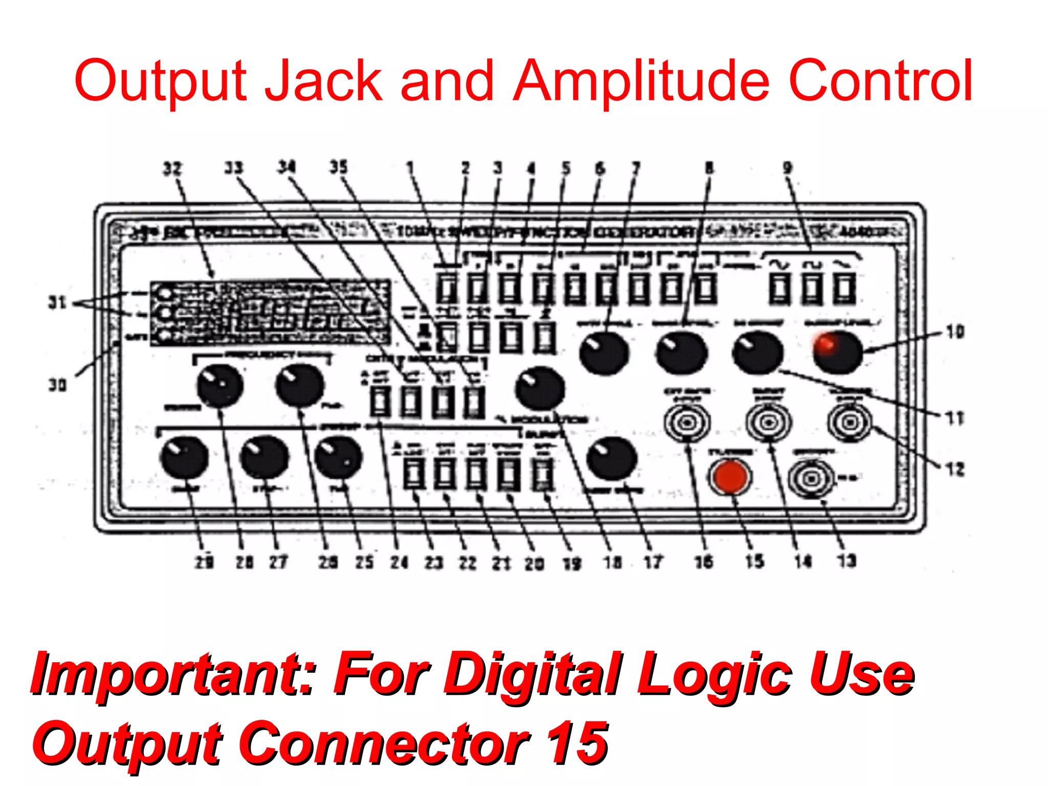 Output Jack and Amplitude Control
Important: For Digital Logic UseImportant: For Digital Logic Use
Output Connector 15Output Connector 15
 
