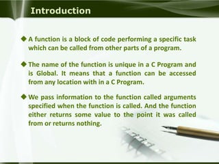 Function in c | PPTX | Programming Languages | Computing