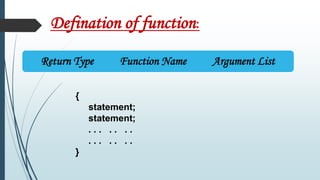 Function in c language(defination and declaration) | PPTX