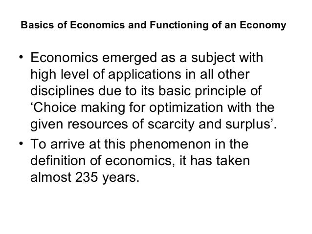 Functioning of an economy