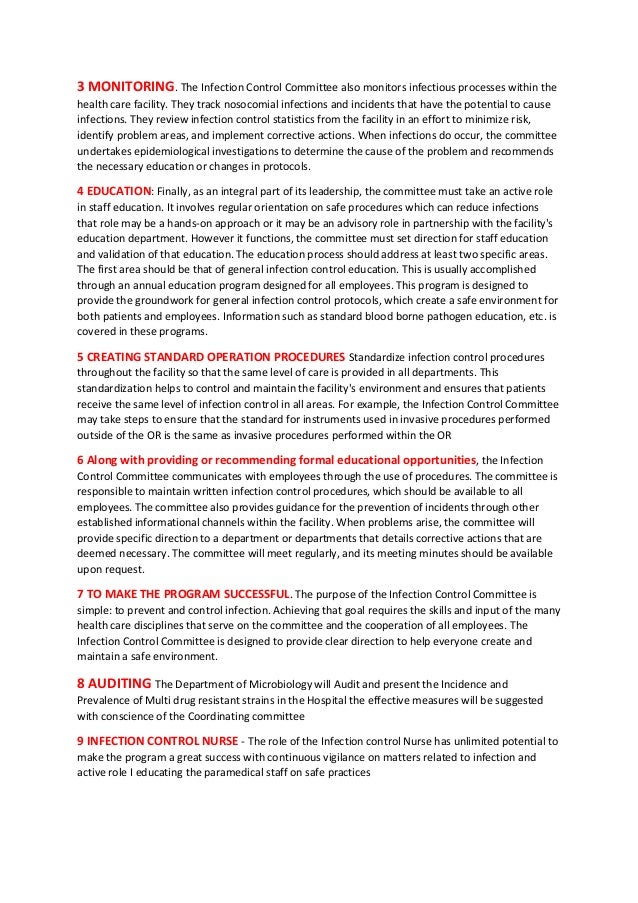 FUNCTIONING OF INFECTION CONTROL COMMITTEE