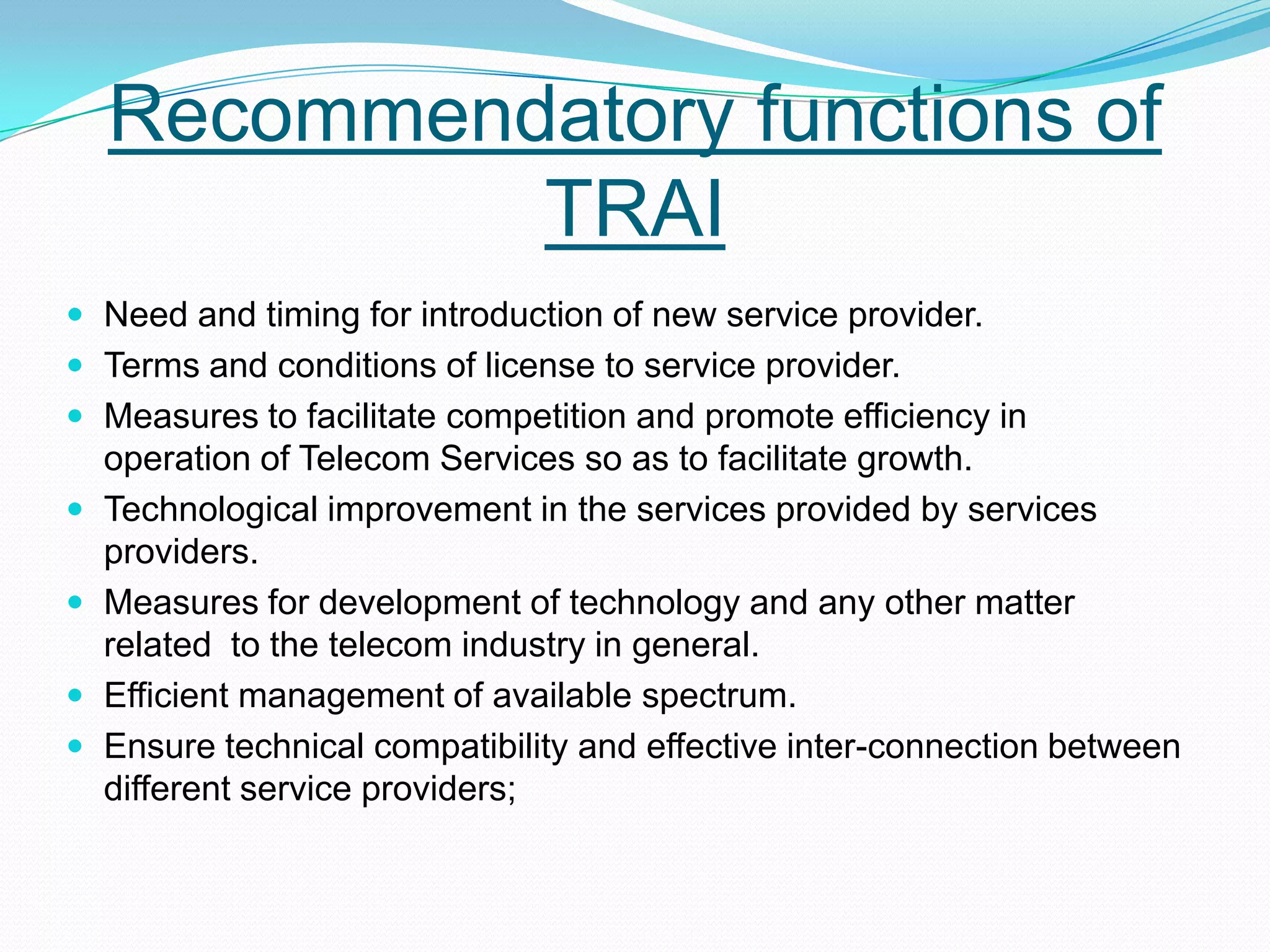 Department of Telecom(DoT) In 1975, the Department of Telecom (DoT) was separated from Indian Post & Telecommunication Accounts and Finance ServiceDoT was responsible for telecom services in entire country until 1985 when Mahanagar Telephone Nigam Limited (MTNL) was carved out of DoT to run the telecom services of Delhi and Mumbai. The demand for telephones was ever increasing. It was during this period that the NarsimhaRao-led government introduced the national telecommunications policy [NTP] in 1994 which brought change in telecommunication The Government of India corporatized the operations wing of DoT on 1 October 2000 and named it as Bharat Sanchar NigamLimited (BSNL).