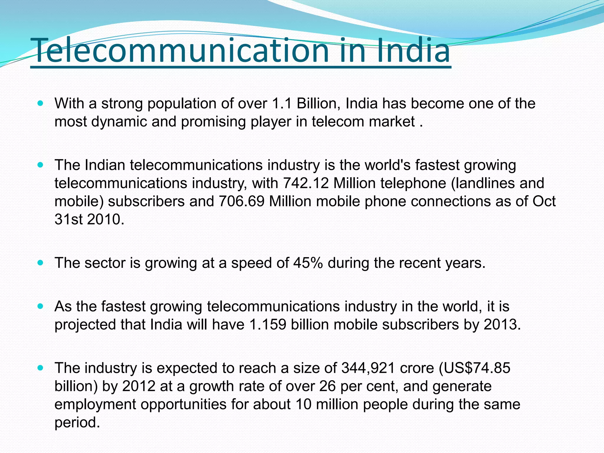 Growth of Telecom in India.