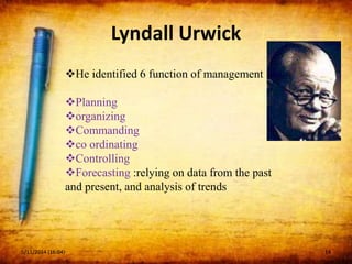 Urwick Function of management, different authors, managemnet | PPTX