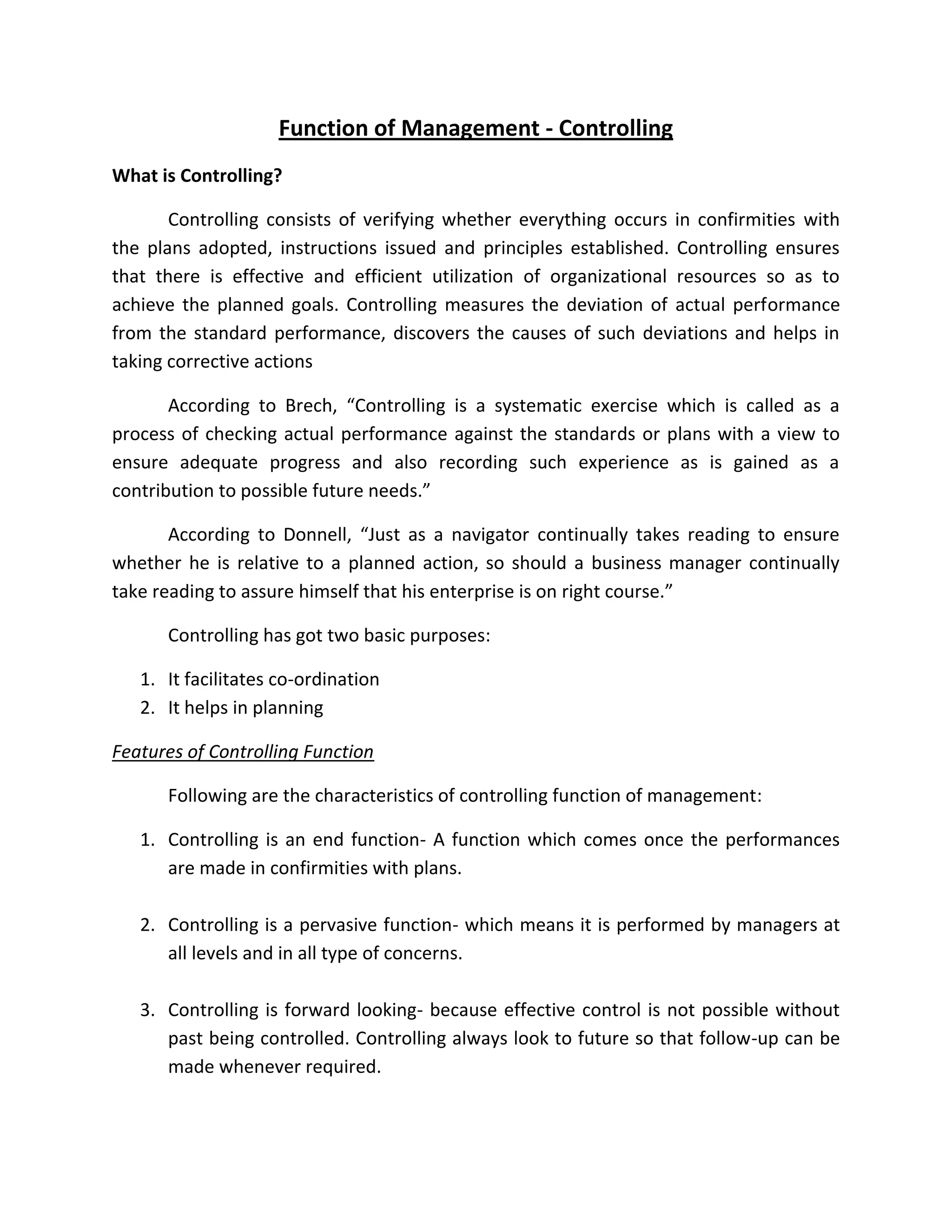 Function of management controlling | PDF