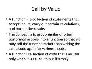 Function Overloading Call by value and call by reference | PPTX
