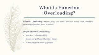Comprehensive Guide to Function Overloading in C++ Programming | PPTX