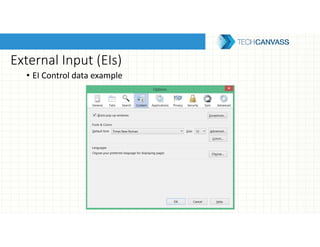 External Input (EIs)
• EI Control data example
 