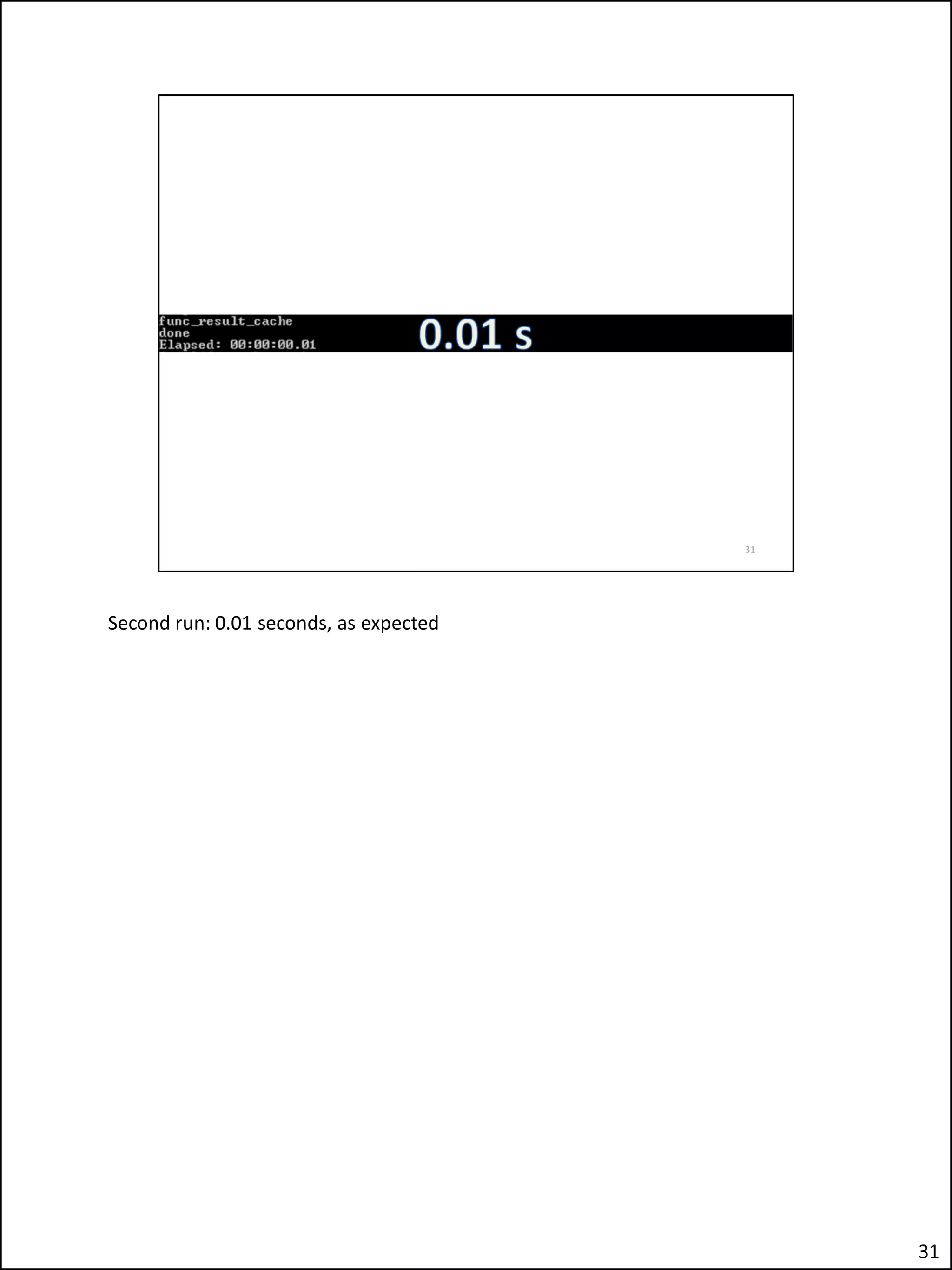 Second run: 0.01 seconds, as expected
31
 
