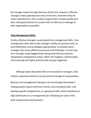 Function, Role And Skill Of A Manager