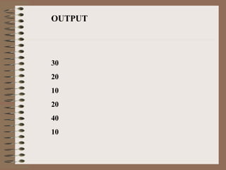 OUTPUT 30 20 10 20 40 10 