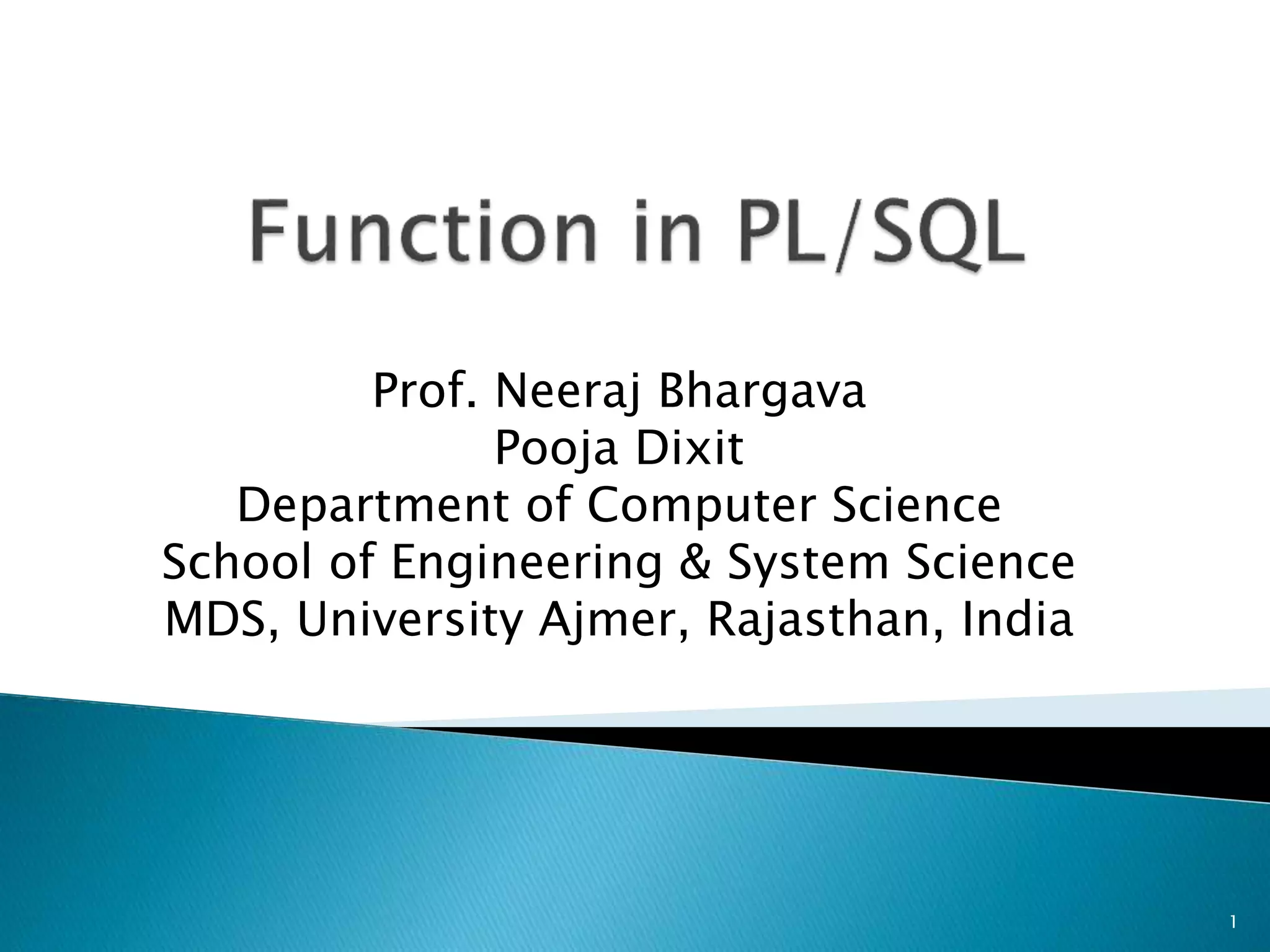 Function in PL/SQL | PPT