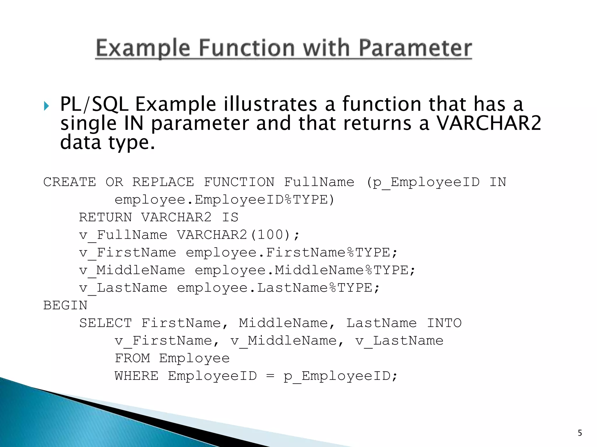 Function in PL/SQL | PPTX