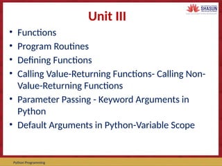 Functions in python programming and its calling statement | PPT