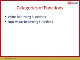 Functions in python programming and its calling statement | PPT