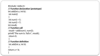 Detailed concept of function in c programming | PPTX