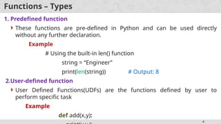 Functions in Python Progarmming with example programs | PPTX
