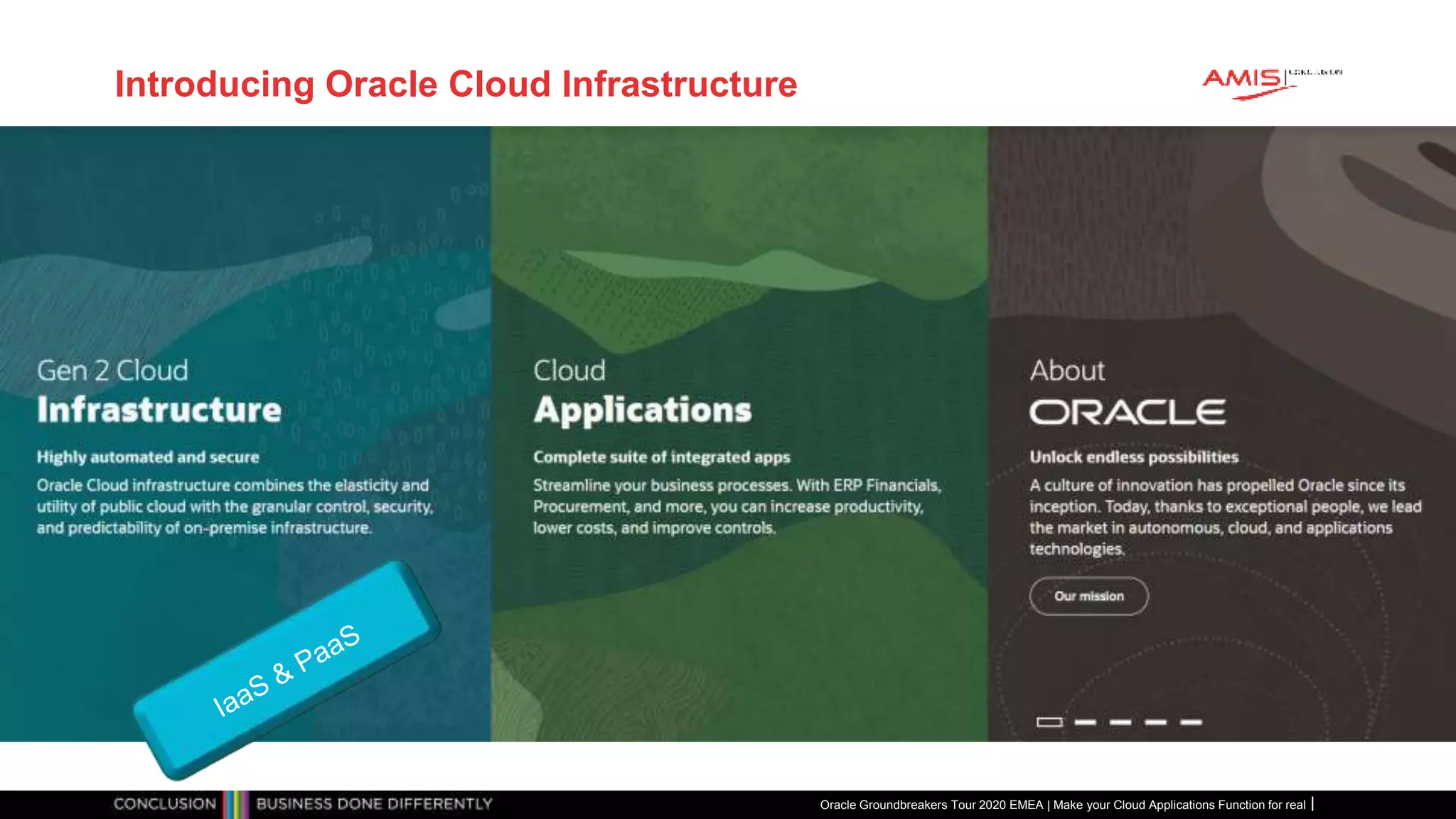 Introducing Oracle Cloud Infrastructure
Oracle Groundbreakers Tour 2020 EMEA | Make your Cloud Applications Function for real
 