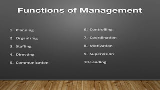 FUNCTIONS OF MANAGEMENT
 