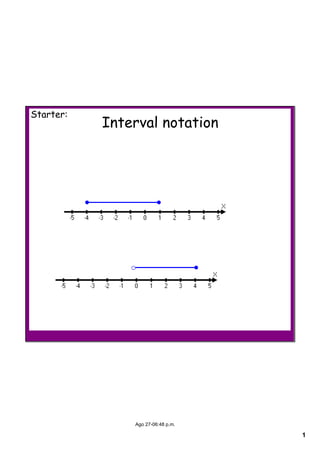 1
Ago 27­06:48 p.m.
Interval notation
Starter:
 
