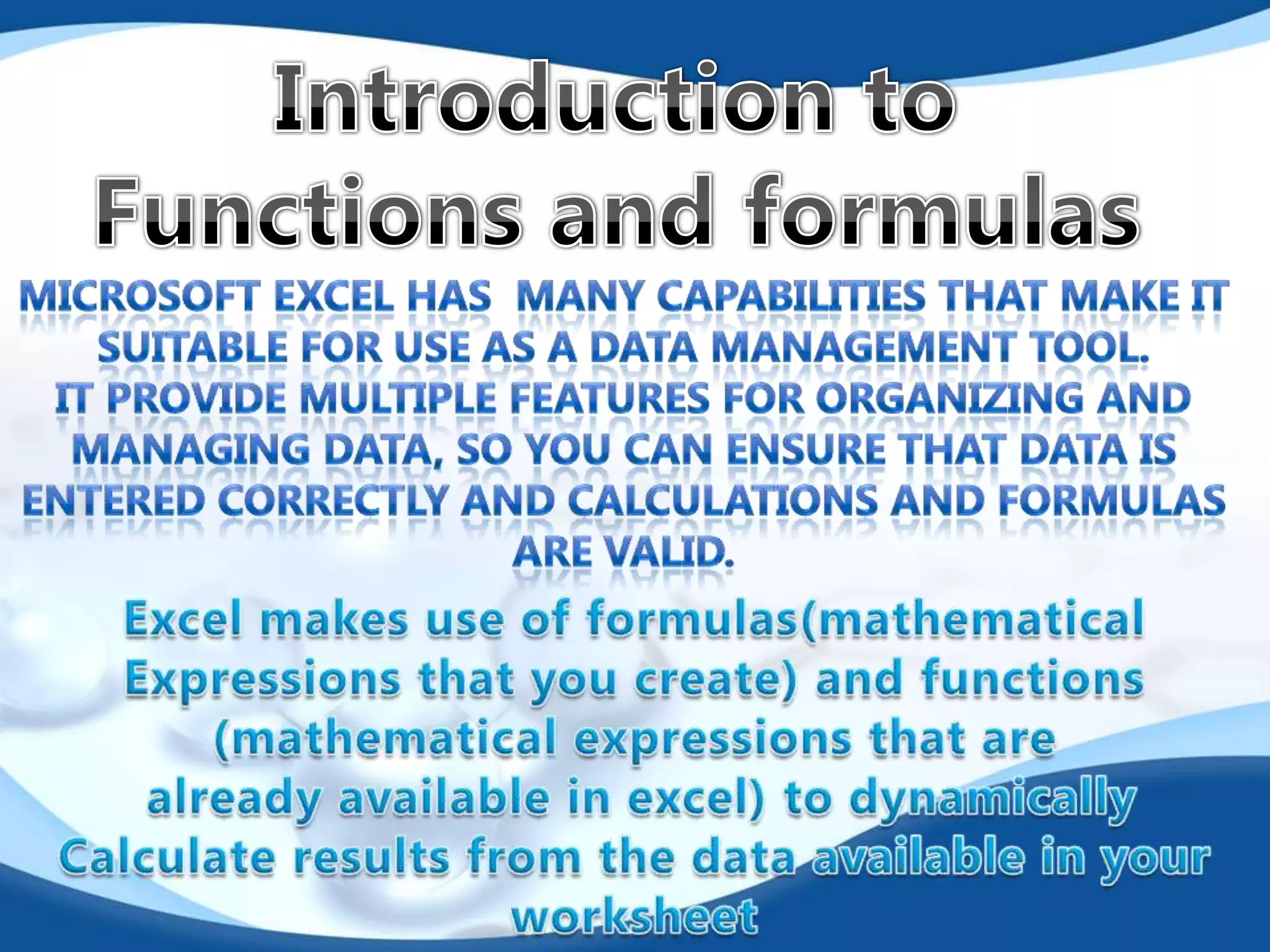 Functions and formulas of ms excel