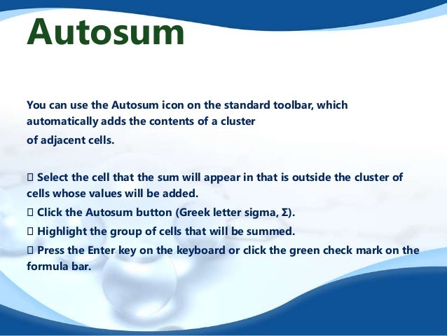 Microsoft excel list of sum functions