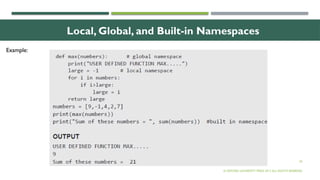 26
Local, Global, and Built-in Namespaces
© OXFORD UNIVERSITY PRESS 2017.ALL RIGHTS RESERVED.
Example:
 