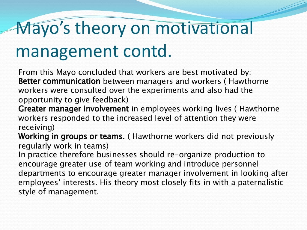Functions and theories of management Elton Mayo