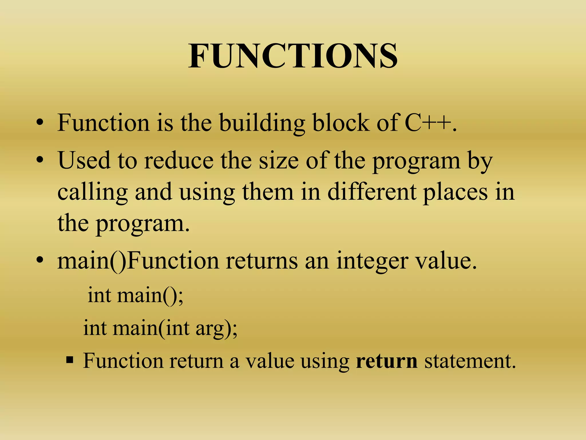 Functions, classes & objects in c++ | PPTX