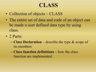 Functions, classes & objects in c++ | PPTX