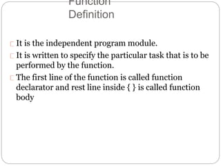 Functions in c | PPT | Programming Languages | Computing