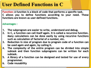 User Defined Functions in C Language | PPT