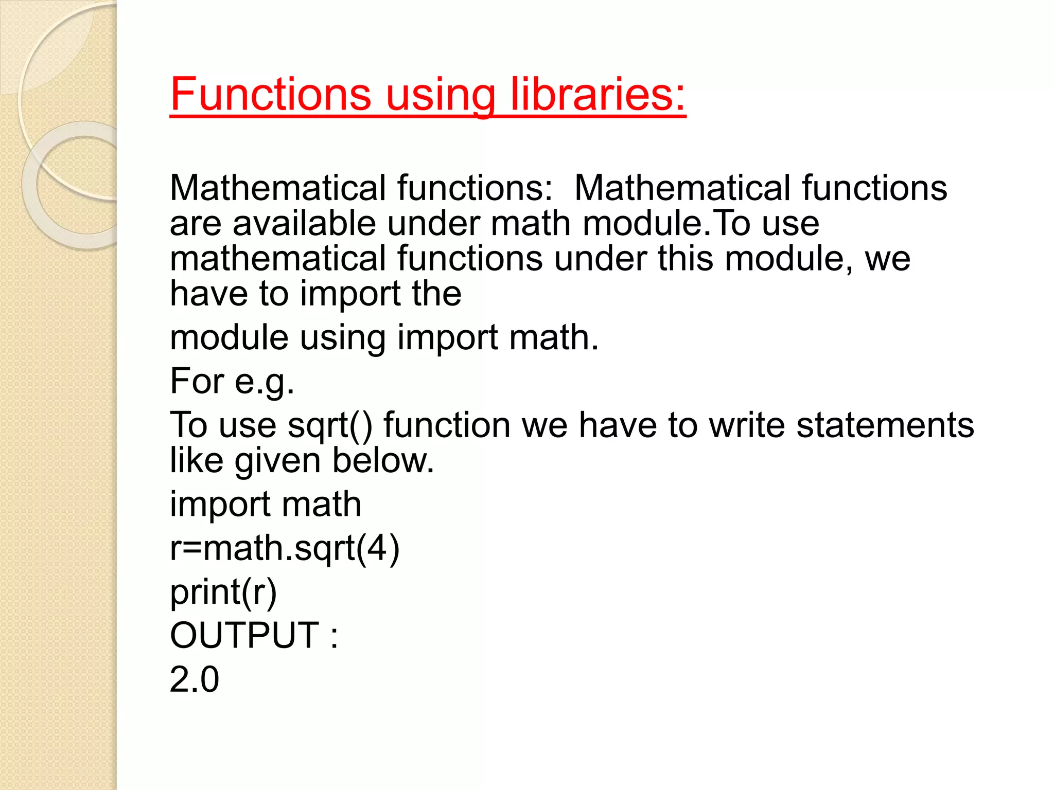 Functions in python | PPTX